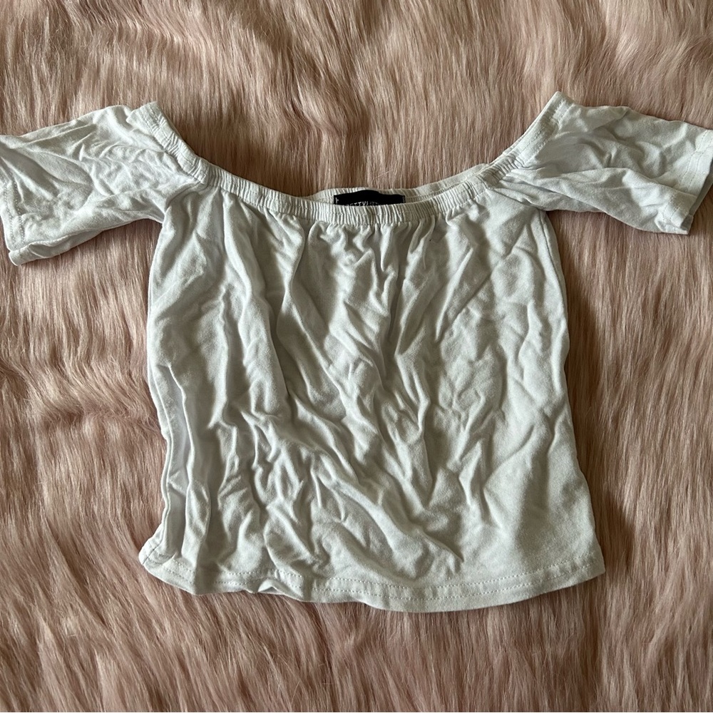 PrettyLittleThing White Off the Shoulder Crop Top